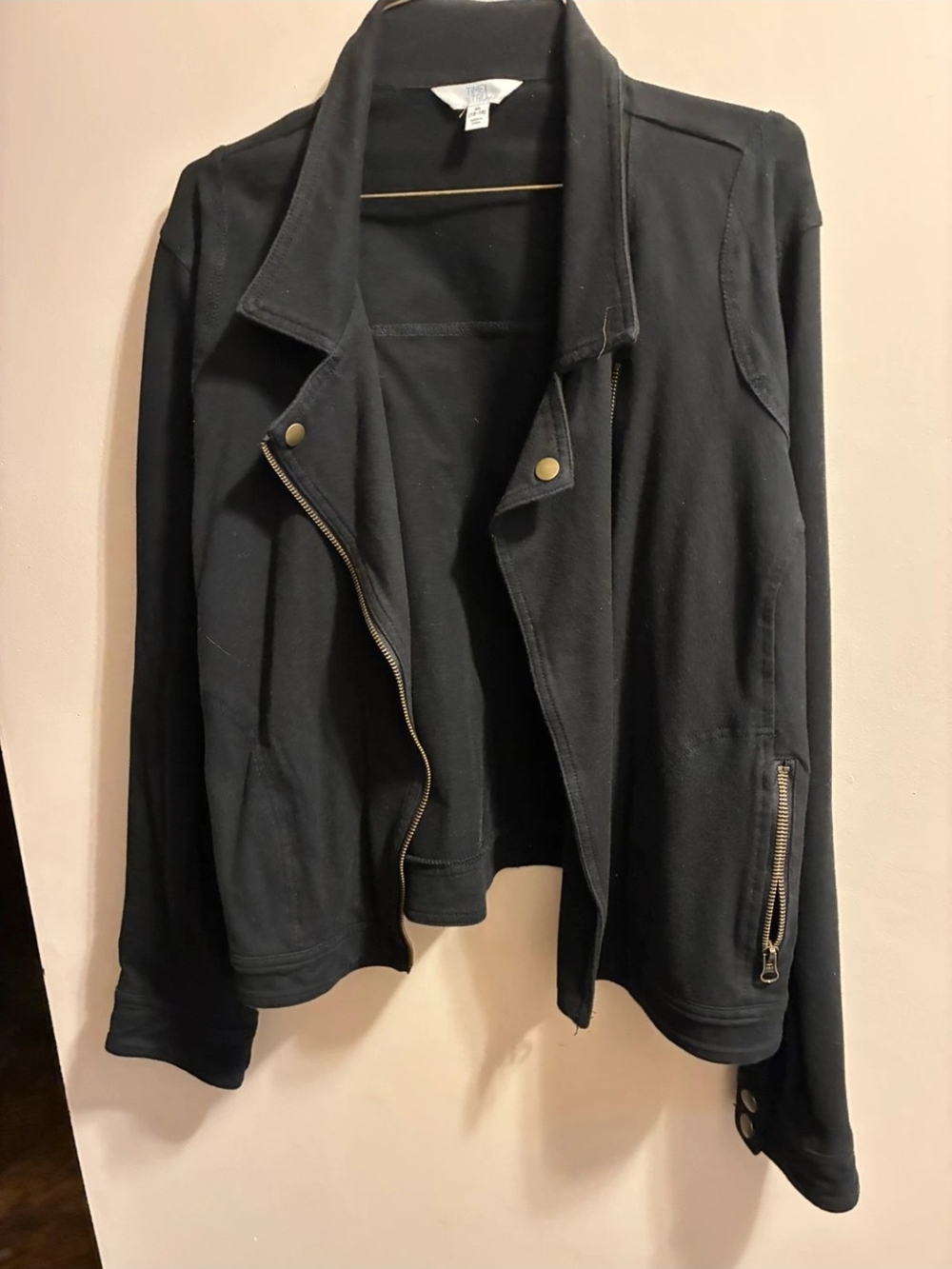Time And Tru Black Asymmetrical Moto Jacket with Zipper Accents